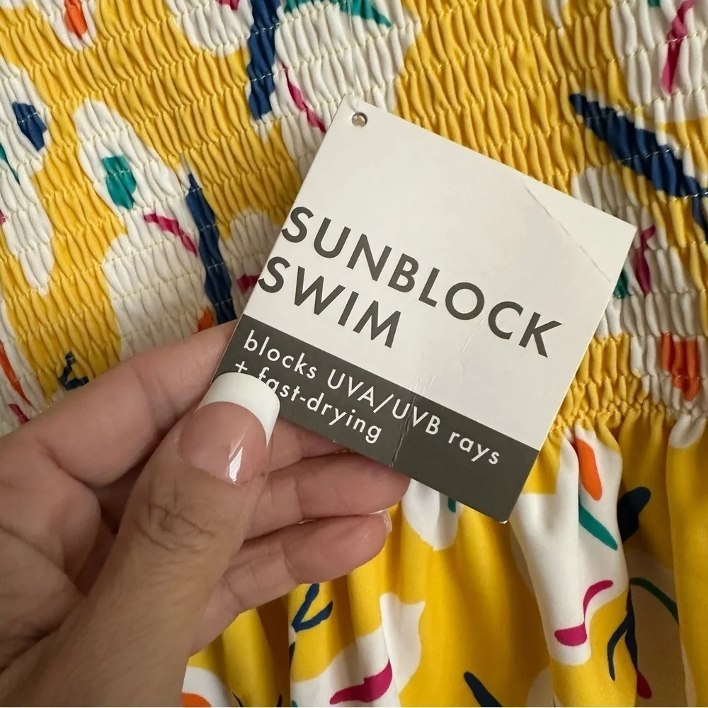 Hanna Andersson Sunblock Swim Yellow Smocked Top Girls Size 10